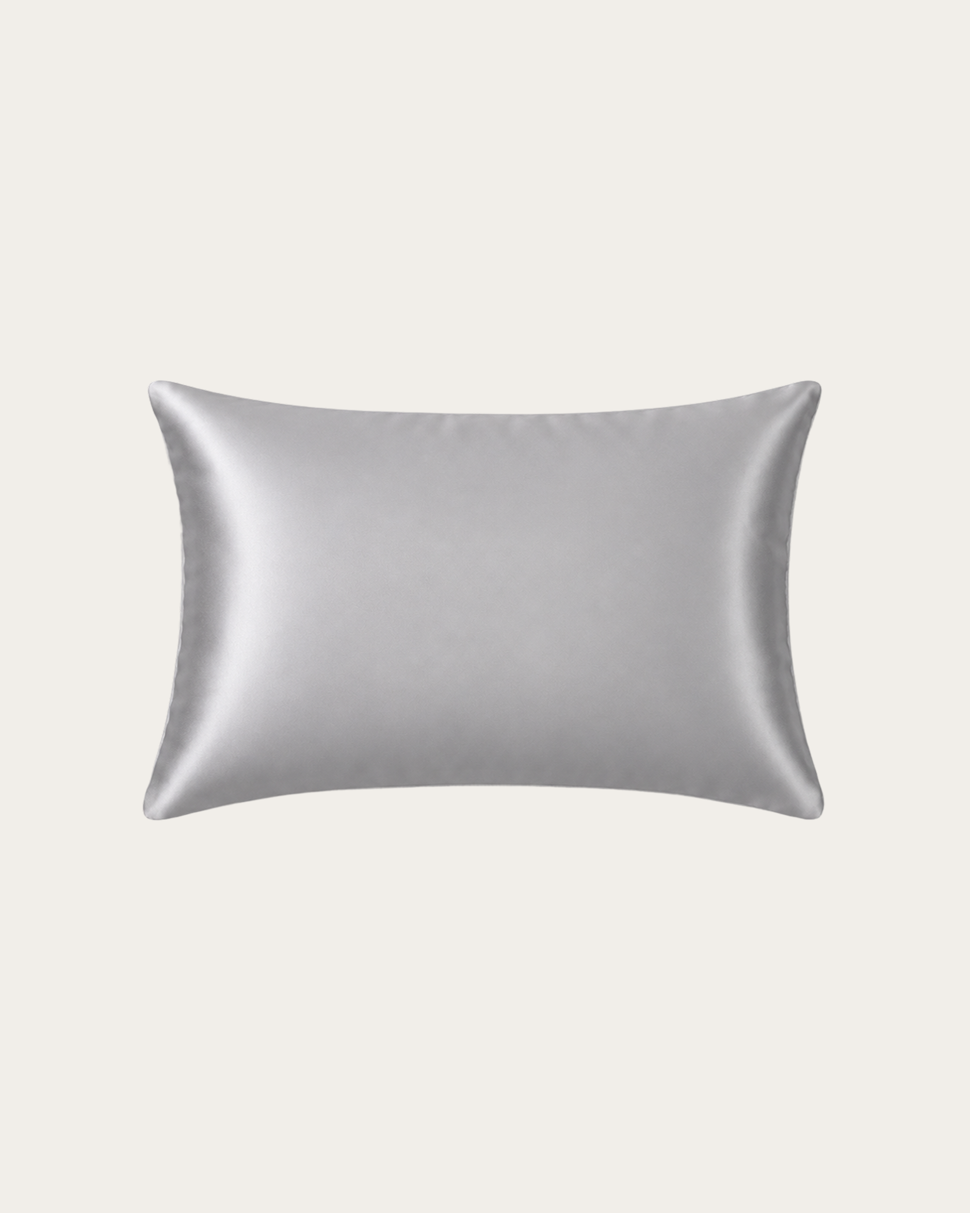 Rectangular Platinum Silver silk pillowcase shown flat against a cream background