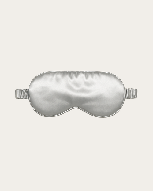 Platinum Silver silk sleep mask with elastic side straps