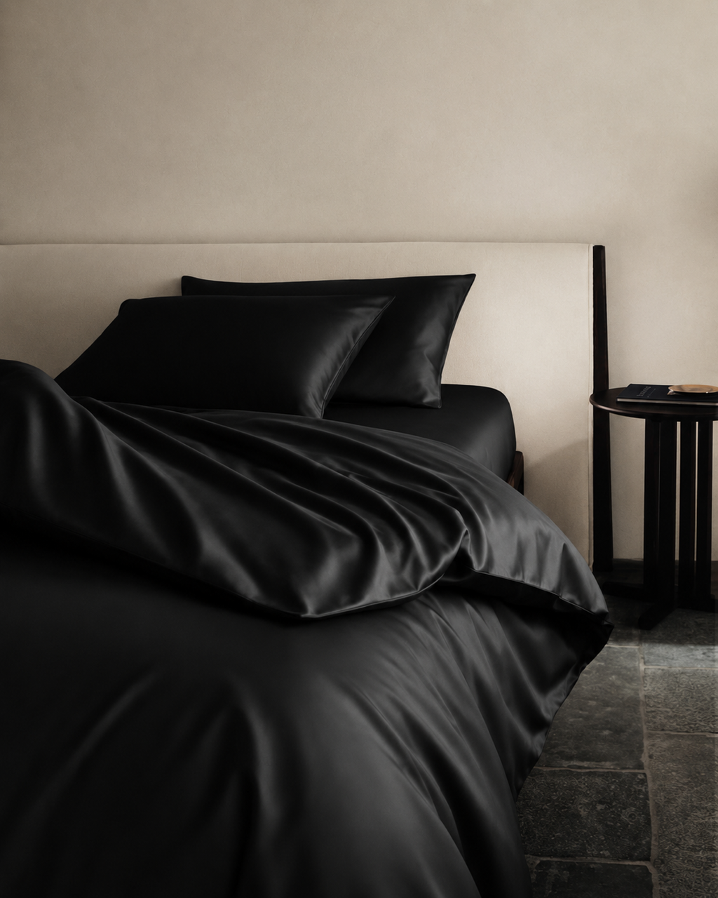 Obsidian Black Satin Bedding Set