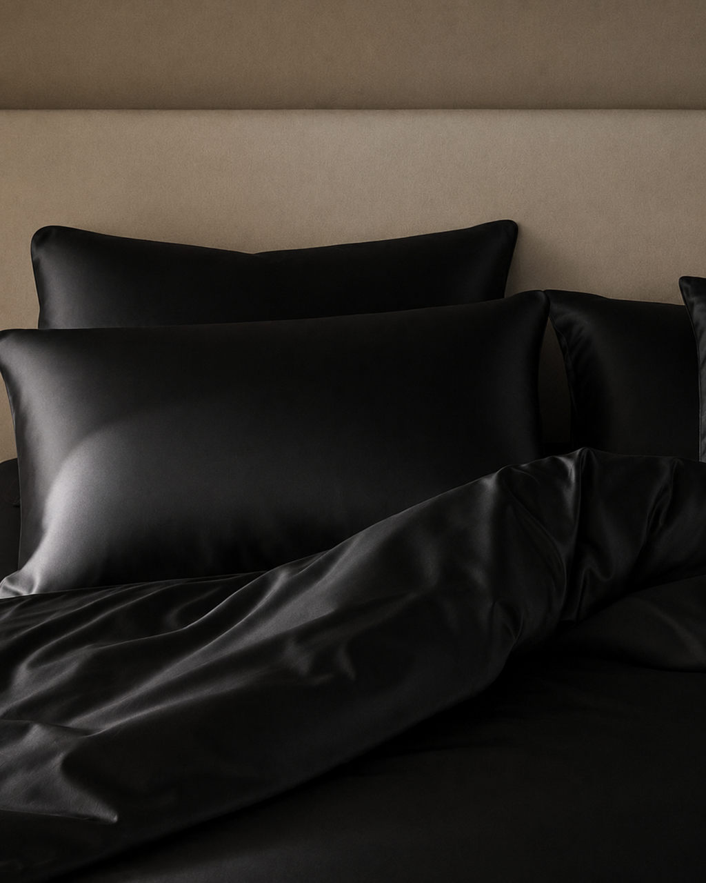 Obsidian Black Satin Duvet Cover